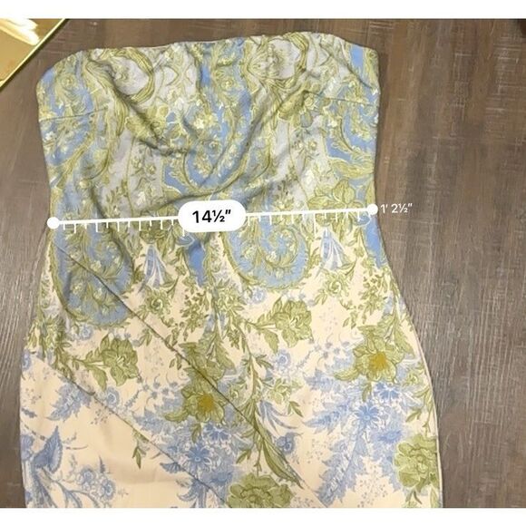 Y2K Strapless Floral Print Maxi Dress Ruffle Slit Cottagecore Boho Festival Sz L - Picture 15 of 16